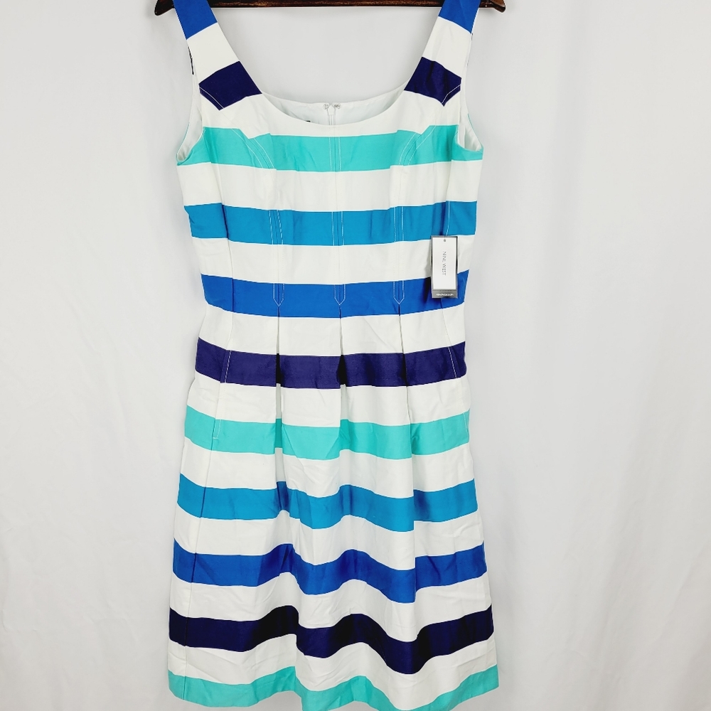Nine West white and blue striped summer dress size 12